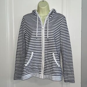 Talbots nautical look navy blue & white striped jacket with hood